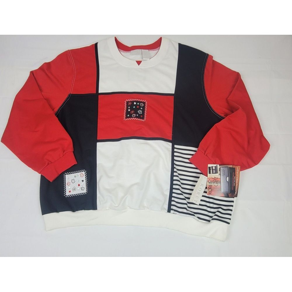 Koret K-Wear Sweatshirt Womens 3XL. Beaded Embroidered‎ Longsleeve Red & Black